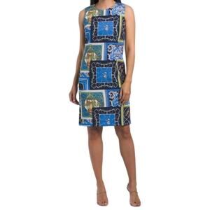 J. McLaughlin Belinda Dress Heraldic Patchwork Print Sleeveless Blue Size 6 NEW